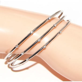 RMB|ARGENTO 925 : Bracciale donna schiava aperto 3 file zirconi bianchi naturali brillante