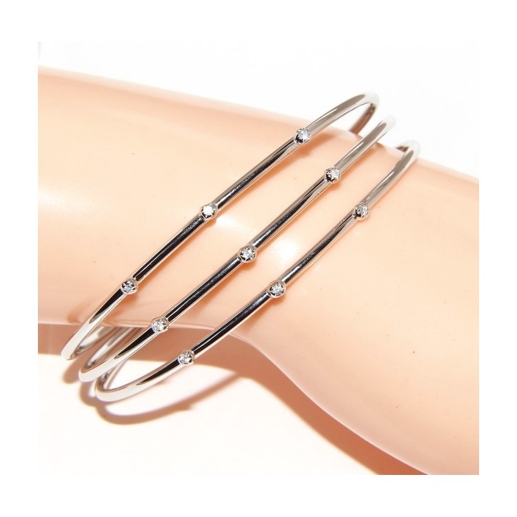 RMB|SILVER 925: Bracelet opened slave women 3 natural zircons file bright white