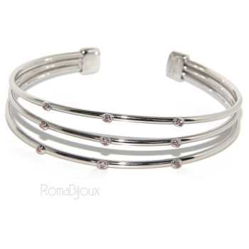 RMB|ARGENTO 925 : Bracciale donna schiava aperto 3 file zirconi rosa naturali brillante