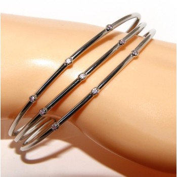 RMB|SILVER 925: Bracelet opened slave women 3 natural zircons file bright pink