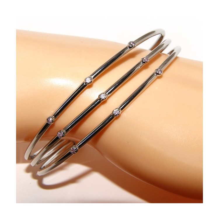 RMB|SILVER 925: Bracelet opened slave women 3 natural zircons file bright pink