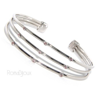 RMB|ARGENTO 925 : Bracciale donna schiava aperto 3 file zirconi rosa naturali brillante
