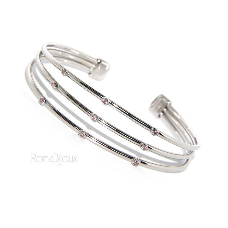 RMB|SILVER 925: Bracelet opened slave women 3 natural zircons file bright pink