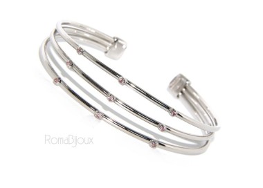 RMB|ARGENTO 925 : Bracciale donna schiava aperto 3 file zirconi rosa naturali brillante