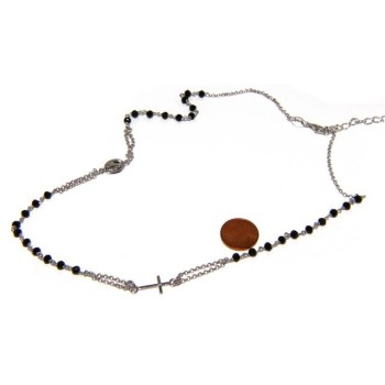 RMB|Rosary Necklace 925 Silver Man With black crystal cross and madonna 45 + 5 cm