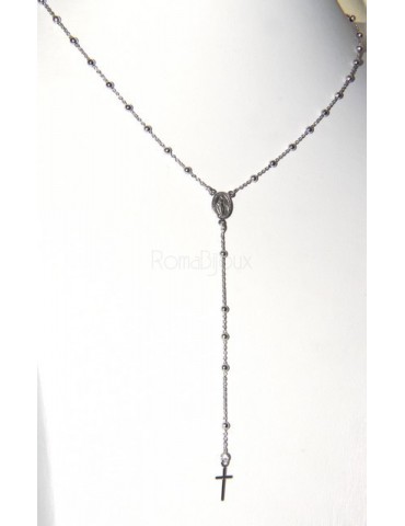 Rosary necklace man or woman in 925 sterling silver cross rod smooth white gold 56 cm
