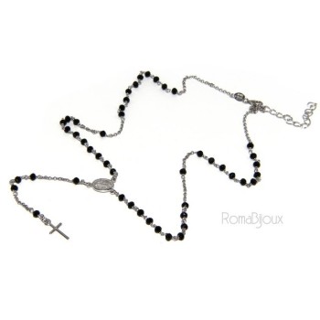 RMB|Rosary necklace man 925 With black crystal 3 / 3.5 mm cross and madonna image 49 + 5