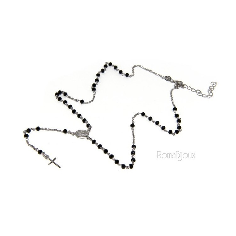 RMB|Rosary necklace man 925 With black crystal 3 / 3.5 mm cross and madonna image 49 + 5