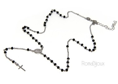 RMB|Rosary necklace man 925 With black crystal 3 / 3.5 mm cross and madonna image 49 + 5