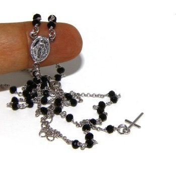 RMB|Rosary necklace man 925 With black crystal 3 / 3.5 mm cross and madonna image 49 + 5