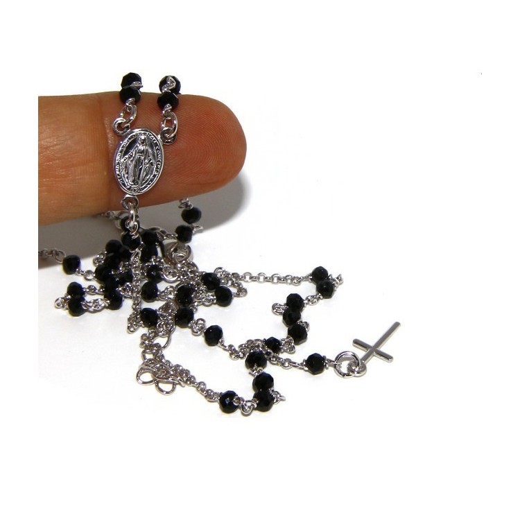 RMB|Rosary necklace man 925 With black crystal 3 / 3.5 mm cross and madonna image 49 + 5