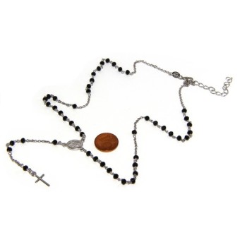 RMB|Rosary necklace man 925 With black crystal 3 / 3.5 mm cross and madonna image 49 + 5