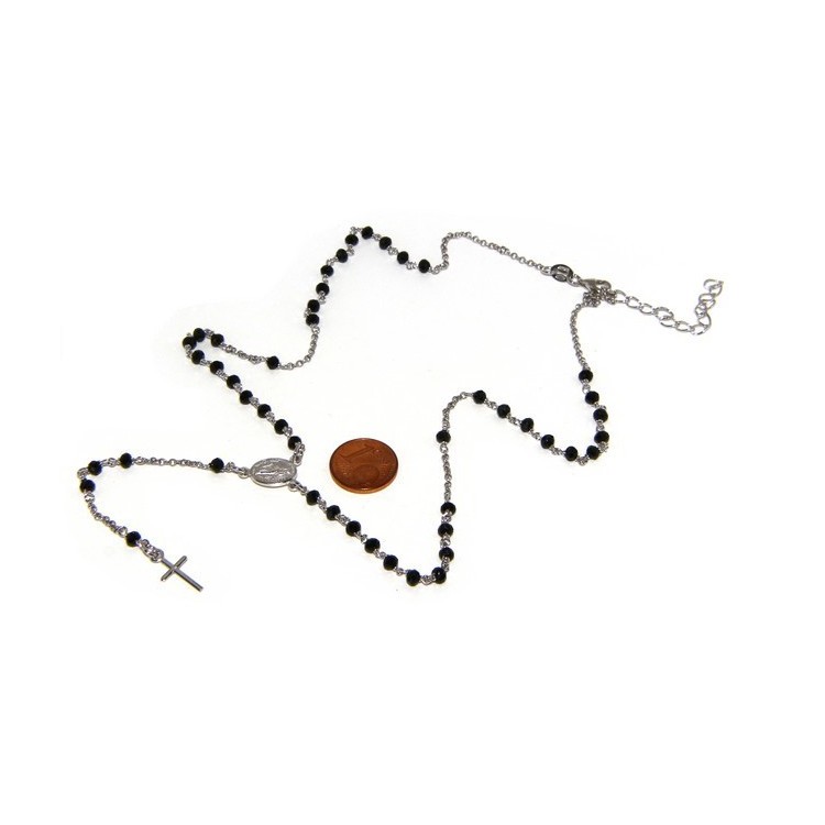 RMB|Collana Rosario uomo Argento 925 Con cristallo nero 3/3,5 mm croce e immagine madonna 49+5