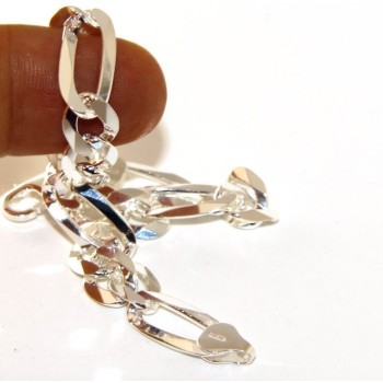 RMB|ARGENTO 925 : Bracciale uomo massiccio catena da 8,5 mm figaro 3 + 1 sbiancata 21 cm