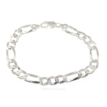 RMB|ARGENTO 925 : Bracciale uomo massiccio catena da 8,5 mm figaro 3 + 1 sbiancata 21 cm