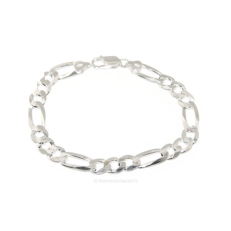 RMB|ARGENTO 925 : Bracciale uomo massiccio catena da 8,5 mm figaro 3 + 1 sbiancata 21 cm
