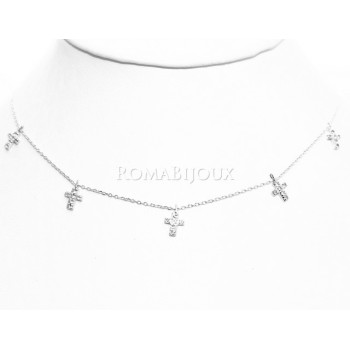 RMB|Argento 925 : Collana Collier donna 5 pendenti a giro croce con pavè zirconi aquamarine light