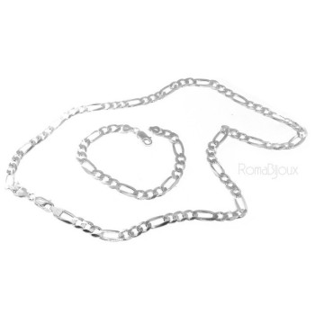 RMB|ARGENTO 925 : Collana o Bracciale uomo catena da 7,5 mm figaro 3 + 1 sbiancata