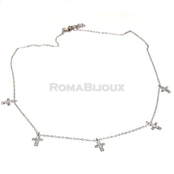 RMB|Argento 925 : Collana Collier donna 5 pendenti a giro croce con pavè zirconi aquamarine light