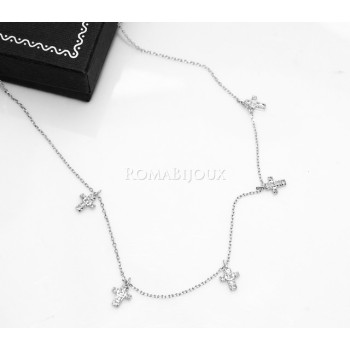 RMB|Argento 925 : Collana Collier donna 5 pendenti a giro croce con pavè zirconi aquamarine light