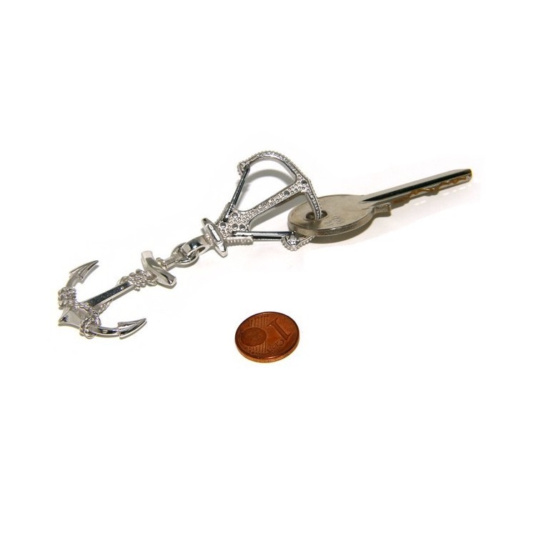 RMB|Portachiavi uomo o donna KeyRing ancora doppio realizzato a mano , tutto Argento 925 massiccio 16,40 gr - marina