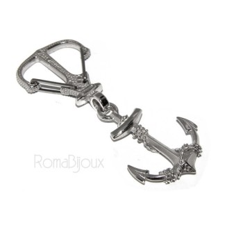 RMB|Portachiavi uomo o donna KeyRing ancora doppio realizzato a mano , tutto Argento 925 massiccio 16,40 gr - marina