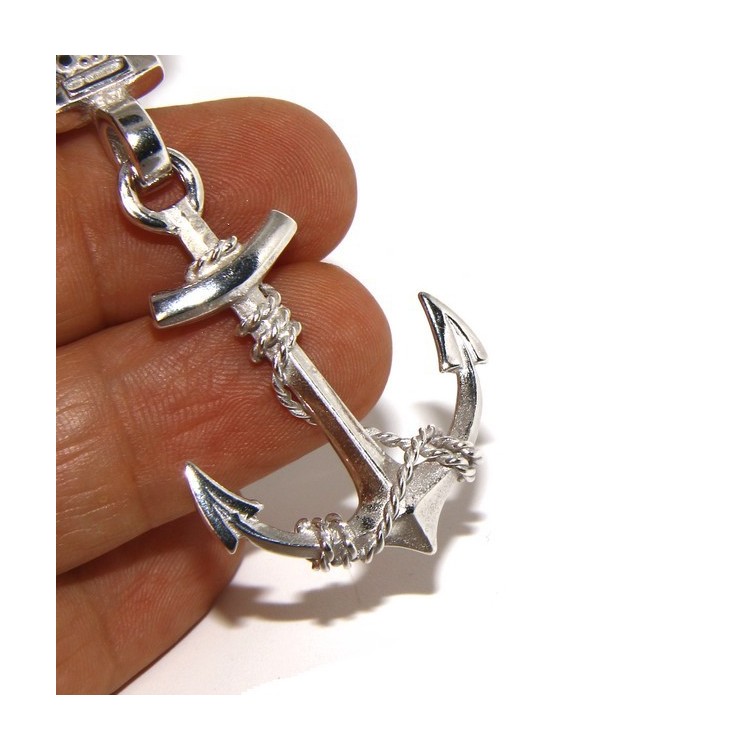 RMB|Portachiavi uomo o donna KeyRing ancora doppio realizzato a mano , tutto Argento 925 massiccio 16,40 gr - marina