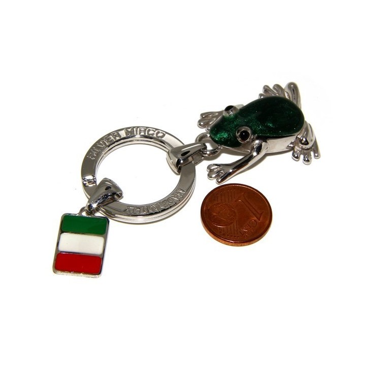RMB|Portachiavi uomo o donna KeyRing rana frog smalto a fuoco realizzato a mano , tutto Argento 925 17,80 gr - amuleto