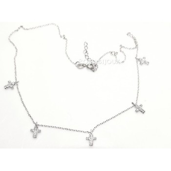 RMB|Argento 925 : Collana Collier donna 5 pendenti a giro croce con pavè zirconi aquamarine light