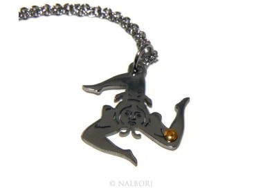 RMB|Italian steel: Necklace Trinacria, Triscele, Sicily with golden point laser cut and round neck