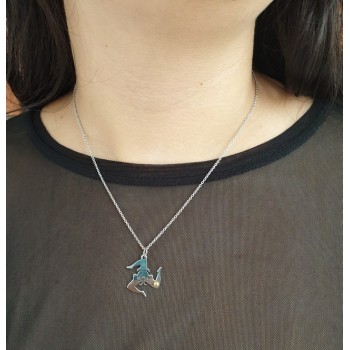 RMB|Acciaio Italiano : Collana Trinacria, Triscele, sicilia con punto dorato taglio laser e girocollo