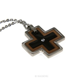 RMB|Steel hypoallergenic: Exclusive necklace © NALBORI rolo 'cross pendant puzzle 3 colors zircon