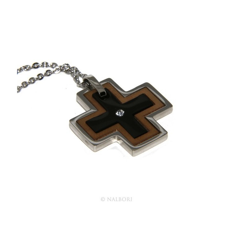 RMB|Acciaio anallergico : Esclusiva collana © NALBORI rolo' ciondolo croce puzzle 3 colori zircone