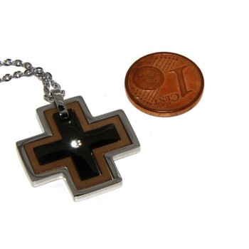 RMB|Steel hypoallergenic: Exclusive necklace © NALBORI rolo 'cross pendant puzzle 3 colors zircon