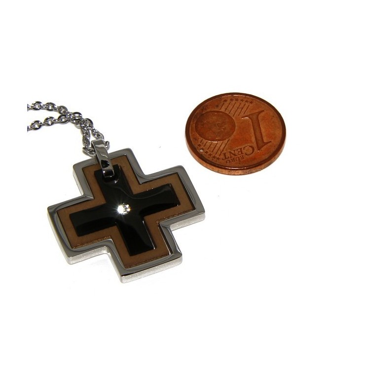 RMB|Acciaio anallergico : Esclusiva collana © NALBORI rolo' ciondolo croce puzzle 3 colori zircone