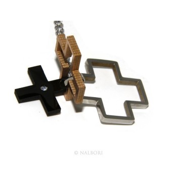 RMB|Acciaio anallergico : Esclusiva collana © NALBORI rolo' ciondolo croce puzzle 3 colori zircone
