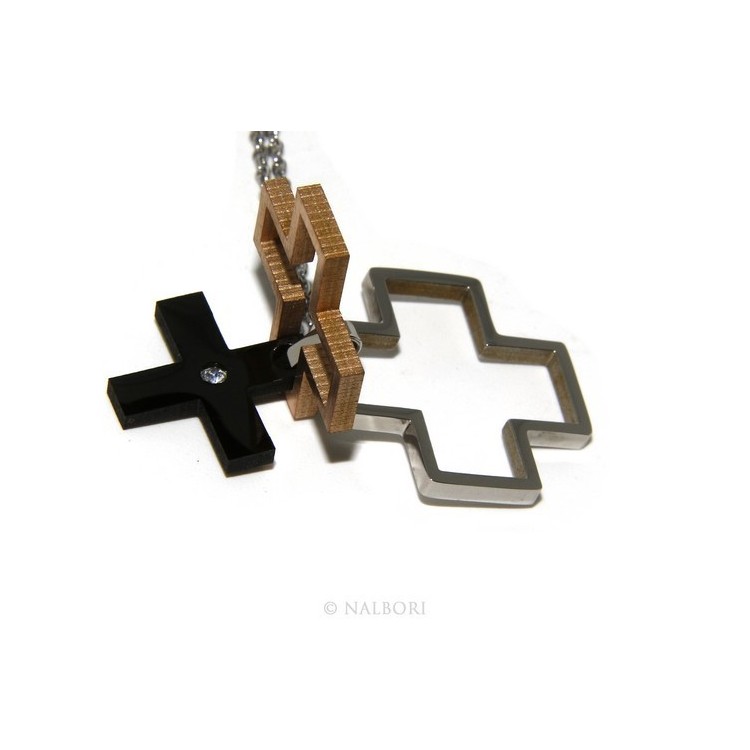 RMB|Acciaio anallergico : Esclusiva collana © NALBORI rolo' ciondolo croce puzzle 3 colori zircone