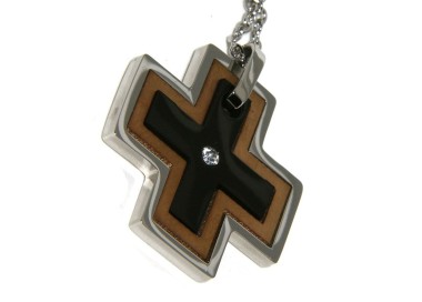 RMB|Collana croce acciaio puzzle tre colori zircone bianco da uomo