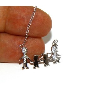 RMB|Argento 925 : Collana Collier donna pendente centrale famiglia con bambino bambina