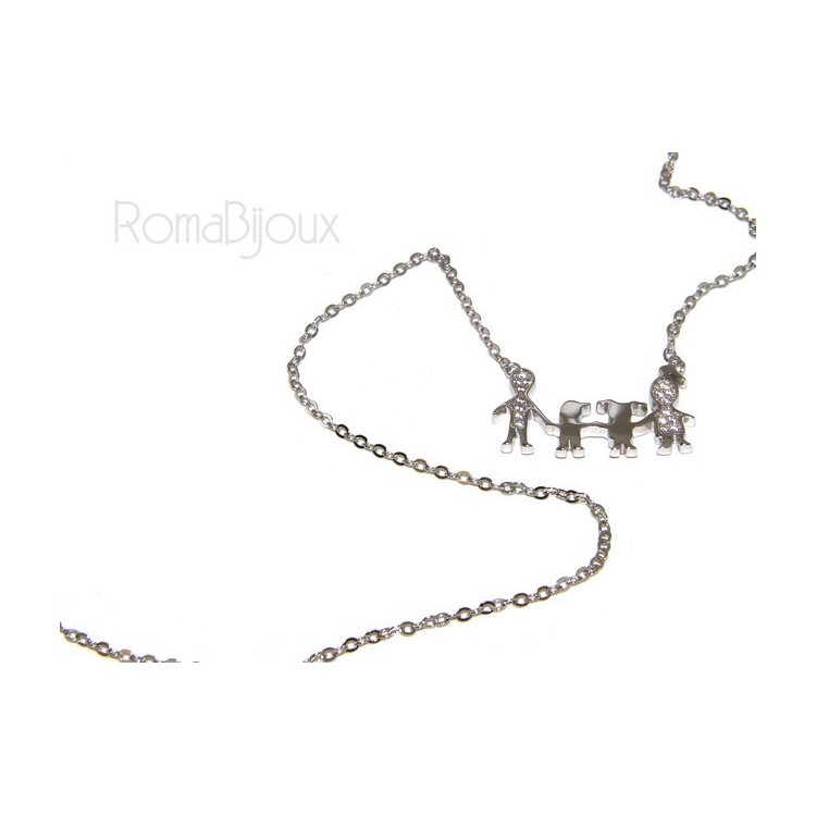 RMB|925: Collier Necklace with central pendant family with Boy and girl