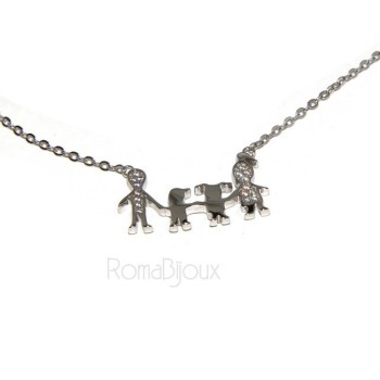 RMB|925: Collier Necklace with central pendant family with Boy and girl