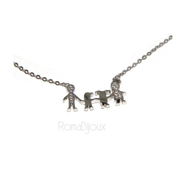 RMB|925: Collier Necklace with central pendant family with Boy and girl