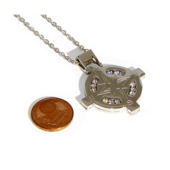 RMB|Stainless steel: Exclusive necklace rolo 'man rose pendant woman winds 12 white cubic zirconia