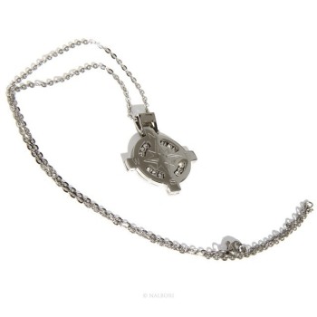 RMB|Stainless steel: Exclusive necklace rolo 'man rose pendant woman winds 12 white cubic zirconia