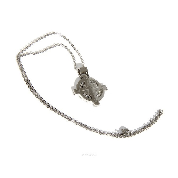 RMB|Stainless steel: Exclusive necklace rolo 'man rose pendant woman winds 12 white cubic zirconia