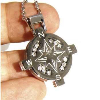 RMB|Stainless steel: Exclusive necklace rolo 'man rose pendant woman winds 12 white cubic zirconia