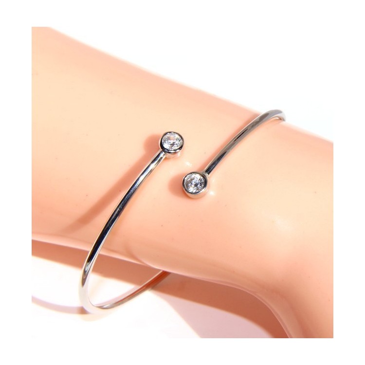 RMB|ARGENTO 925 : Bracciale donna schiava aperto zirconi naturali bianco bianchi brillante