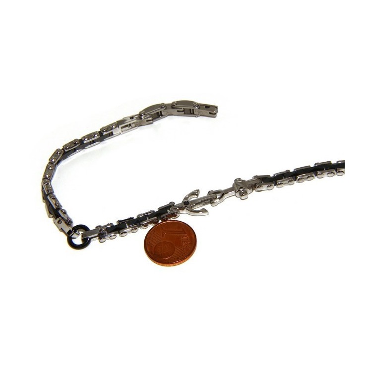 RMB|Bracciale  uomo donna Acciaio anallergico ceramica nera ancora zircone