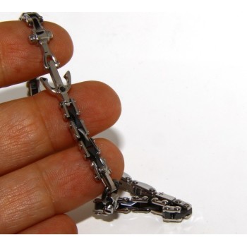 RMB|Bracciale  uomo donna Acciaio anallergico ceramica nera ancora zircone