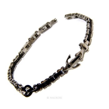 RMB|Bracciale  uomo donna Acciaio anallergico ceramica nera ancora zircone